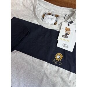 Denim &‎ Flower Shirt Men Medium Blue Striped Yin Yang Sunflower Crew Neck T NEW